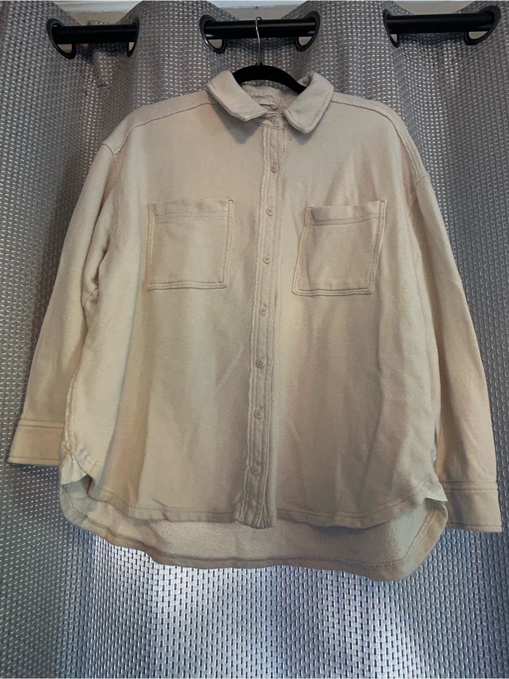 Aerie Oversized Fleece Button Down Shacket Jacket - Cream / Ivory - Small (S/P)